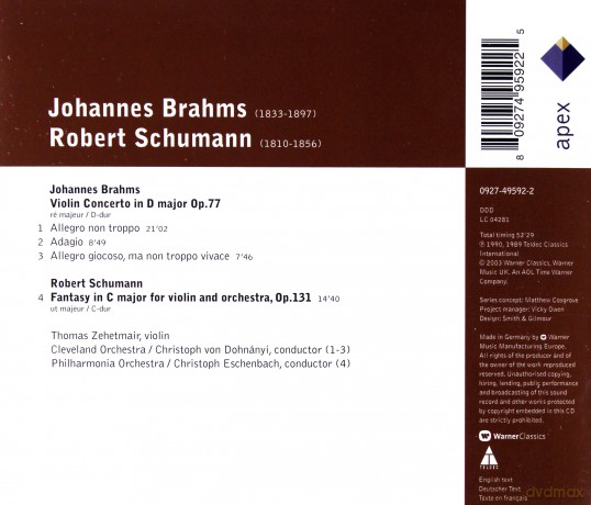 Thomas Zehetmair/Eschenbach/Po: Brahms: Violinkonzert/Fantasie C [CD]