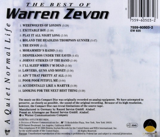 Warren Zevon: A Quiet Normal Life. The Best [CD]