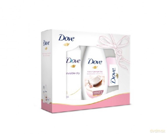 Dove Zestaw prezentowy Coconut (deo spray Invisible Dry 150 ml + żel pod prysznic 250 ml + mydło kostka 100 g)