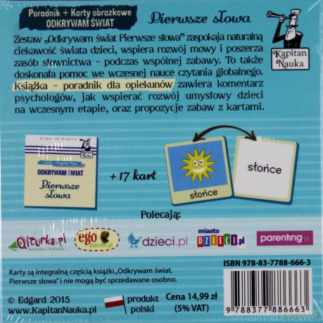 Odkrywam świat. Pierwsze słowa książka + karty obrazkowe Kapitan Nauka [KSIĄŻKA]
