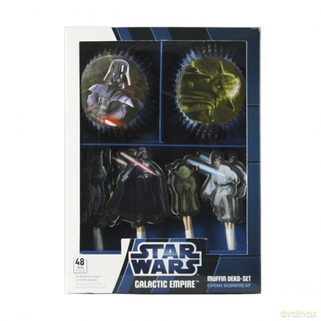 Gwiezdne Wojny. Dekoracyjny zestaw na muffiny papilotki z pickerami 48 części (Star Wars)