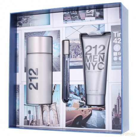 Carolina Herrera 212 Men Zestaw woda toaletowa 100 ml spray + żel po goleniu 100 ml + woda toaletowa 10 ml spray [PERFUMY]