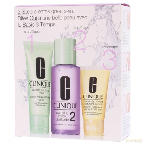Clinique 3-steps Typ skóry 2 Zestaw Mydło w płynie 50 ml + Płyn złuszczający 100 ml + Emulsja nawilżająca 30 ml [KOSMETYKI]