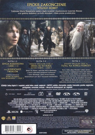 Hobbit: Bitwa Pięciu Armii Wydanie Rozszerzone [5DVD]