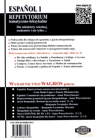 Espańol. Repetytorium 1 tematyczno-leksykalne - Ewa Bartkowiak [KSIĄŻKA]