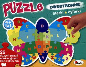 Dwustronne 26 el. Literki, cyferki. Motyl [PUZZLE]