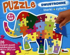 Dwustronne 26 el. Literki, cyferki. Słoń [PUZZLE]