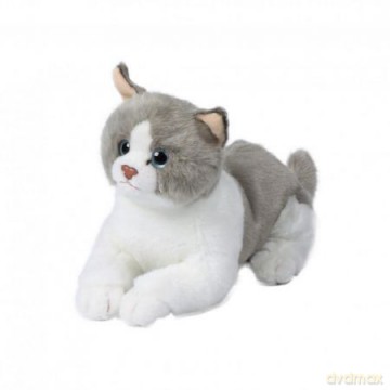 Kot leżący biało- szary 20 cm
