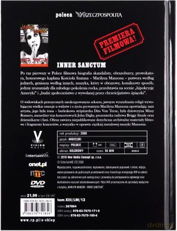 Legendy muzyki: Marylin Manson Inner Sanctum (booklet) [DVD]