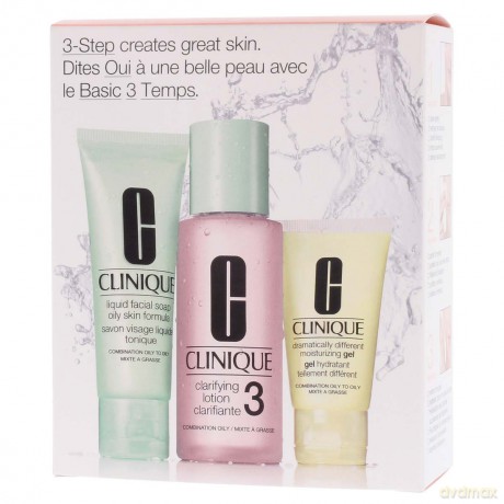 Clinique 3-steps Typ skóry 3 Zestaw Mydło w płynie 50 ml + Płyn złuszczający 100 ml + Żel nawilżający do twarzy 30 ml