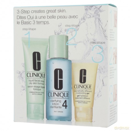 Clinique 3-steps Typ skóry 4 Zestaw Mydło w płynie 50 ml + Płyn złuszczający 100 ml + Żel nawilżający do twarzy 30ml