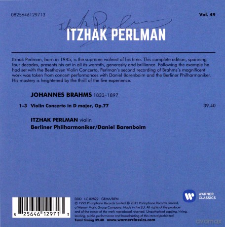 Perlman/Barenboim/Berliner Philharmonike: Brahms: Violin Concerto [CD]
