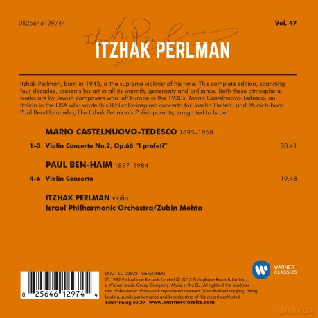 Perlman/Mehta/Israel Philharmonic Orch: Castelnuovo-Tedesco, Ben-Haim: Violin Concertos [CD]