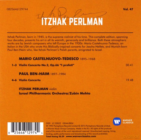 Perlman/Mehta/Israel Philharmonic Orch: Castelnuovo-Tedesco, Ben-Haim: Violin Concertos [CD]