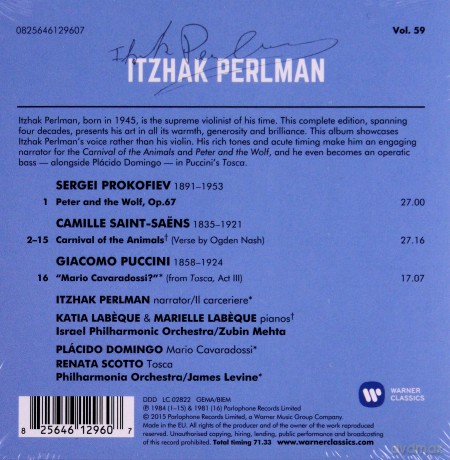Itzhak/Labeque/Zubin Mehta Perlman: Saint-Saens: Carnival Of The Animals, Prokofiev: Peter And The Wolf (Perlman Narrates) [CD]