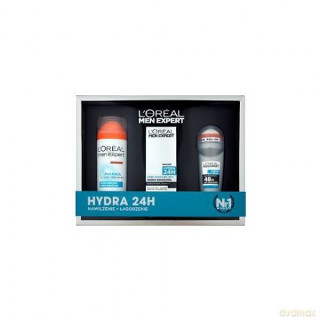 Loreal Zestaw prezentowy Men Expert Hydra 24H (krem nawilżajacy 50ml+pianka do golenia 200ml+deo roll-on Fresh Extreme 50ml)