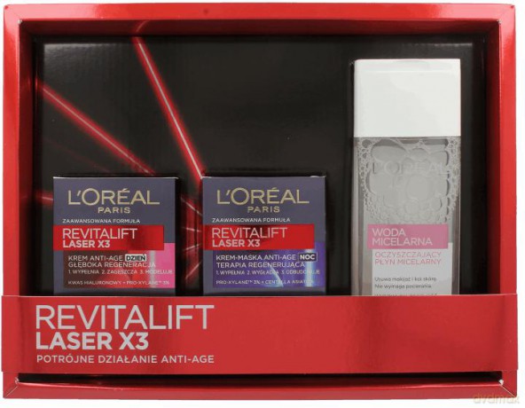 Loreal Zestaw prezentowy Revitalift Laser (krem na dzien 50ml+krem na noc 50ml+woda micelarna 200ml)