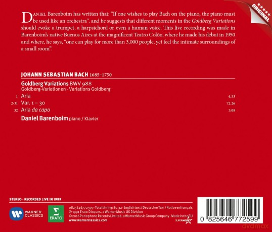 Daniel Barenboim: Bach: Goldberg Variations [CD]