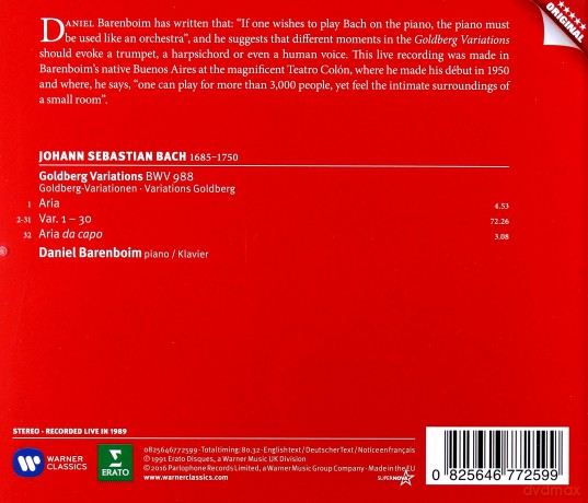 Daniel Barenboim: Bach: Goldberg Variations [CD]