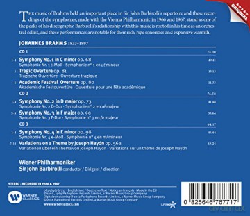 Sir John Barbirolli: Brahms: Symphonies 1-4, Tragic Overture, Academic Festival Overture, Variations On A Theme By Haydn [3CD]