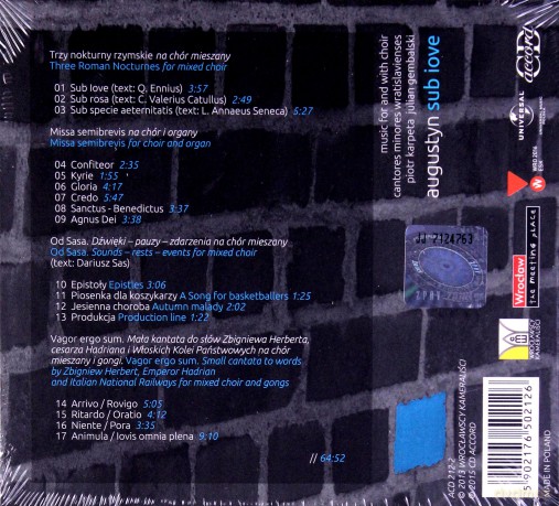Cantores Minores Wratislavienses: Augustyn Sub Love [CD]