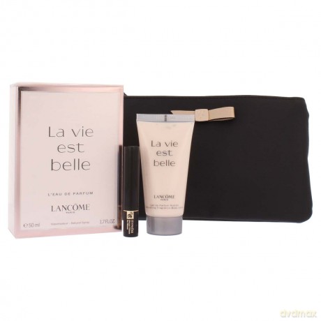 Lancome La Vie Est Belle Zestaw - woda perfumowana 50 ml spray + balsam do ciała 50 ml + Hypnose Drama Tusz do rzęs 2 ml - 01 Excessive Black + torebka