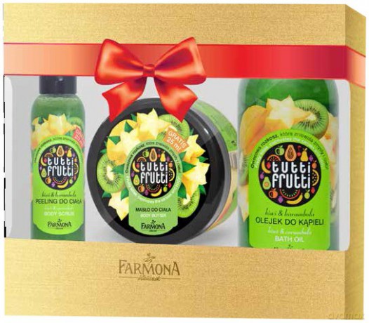 Farmona Zestaw prezentowy Tutti Frutti Kiwi&Karambola (olejek do kąpieli 500ml+masło do ciała 275ml+peeiling do ciała 100ml) [3xKOSMETYKI]
