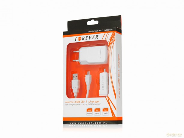 Ładowarka Forever USB 3 w 1 do micro USB biała