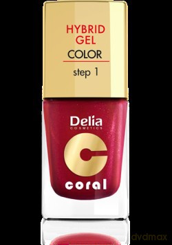 Delia Cosmetics Coral Hybrid Gel Emalia Do Paznokci Nr 13 Ciemno Czerwony Perłowy 11ml
