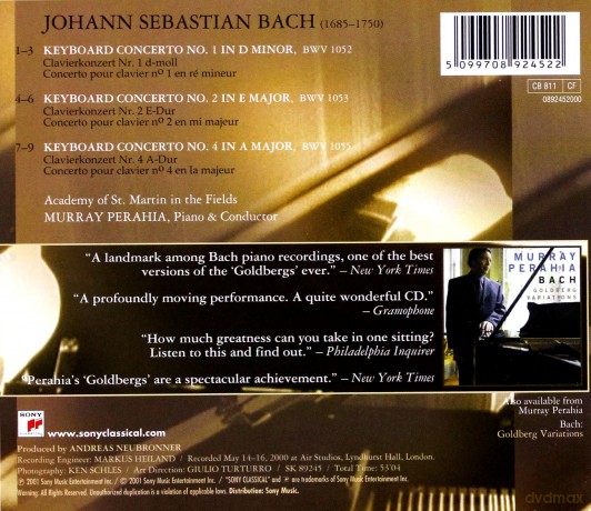 Murray Perahia: Bach: Keyboard Concertos, Vol. 1 [CD]