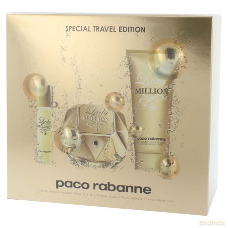 Paco Rabanne Lady Million Zestaw woda perfumowana 80 ml spray + balsam do ciała 100 ml + woda perfumowana 15 ml spray