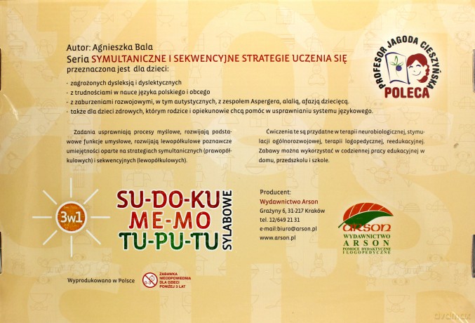 Zestaw 3 w 1 - Su-do-ku, me-mo, tu-pu-tu sylabowe - Agnieszka Bala [GRA]