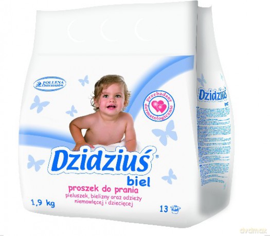 Dzidziuś Proszek do prania pieluszek, bielizny, odzieży niemowlęcej Biel 1,9kg