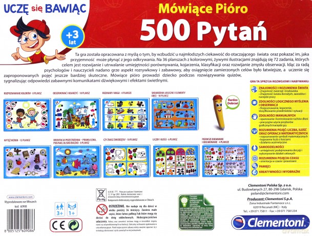 CLEMENTONI Uczę się bawiąc. Mówiące pióro 500 pytań