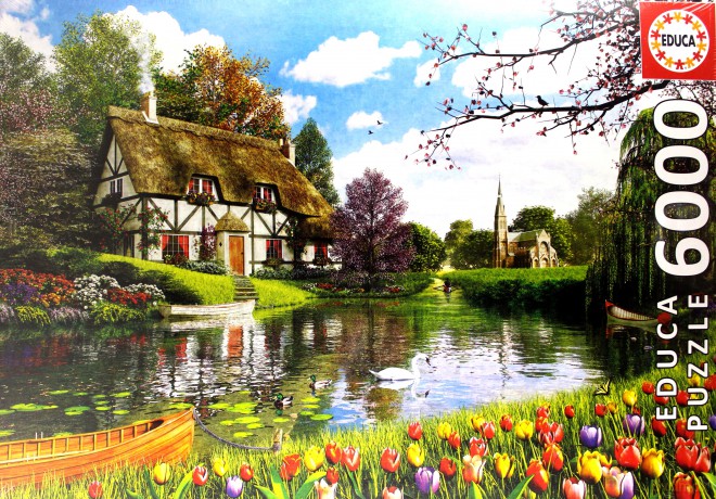 EDUCA 6000 el. Domek nad jeziorem wiosną [PUZZLE]