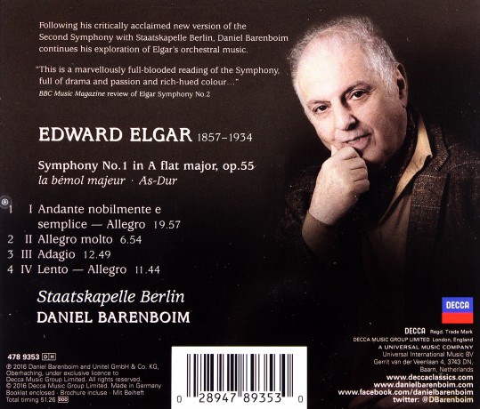 Daniel Barenboim: Elgar Symphony 1 [CD]