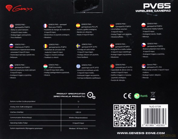 Gamepad Natec Genesis PV65 Bezprzewodowy do PS3/PC