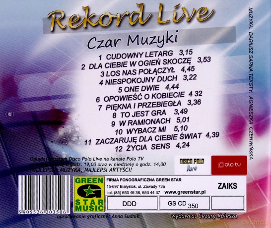Record Live: Czar muzyki [CD]
