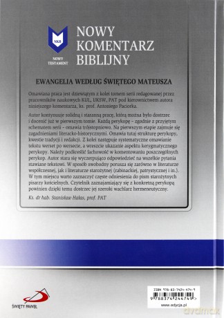 Nowy komentarz biblijny Nowy Testament (Tom 1/2) Ew. Mateusza 14-28 - Antoni Paciorek [KSIĄŻKA]