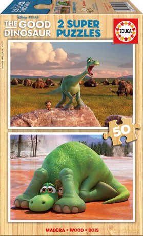 EDUCA 2 x 50 el. drewniane Dobry Dinozaur [PUZZLE]