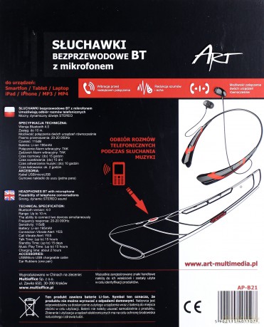 Słuchawki douszne Bluetooth AP-B21 ART