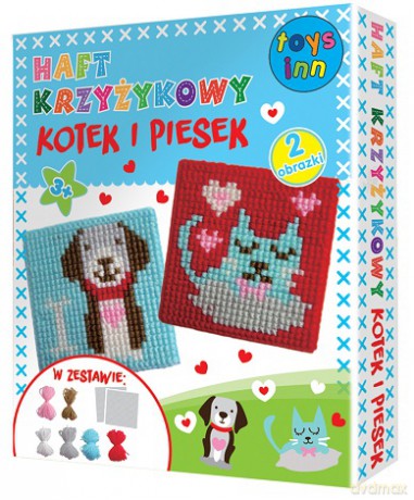 Haft krzyżykowy 2 obrazki kot i pies robótki ręczne