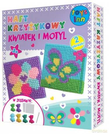 Haft krzyżykowy 2 obrazki kwiatek i motyl robótki ręczne
