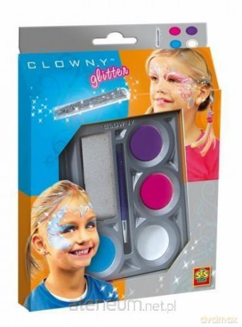 Clowny - Farby wodne do malowania twarzy + brokat