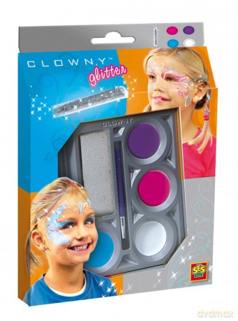 Clowny - Farby wodne do malowania twarzy + brokat