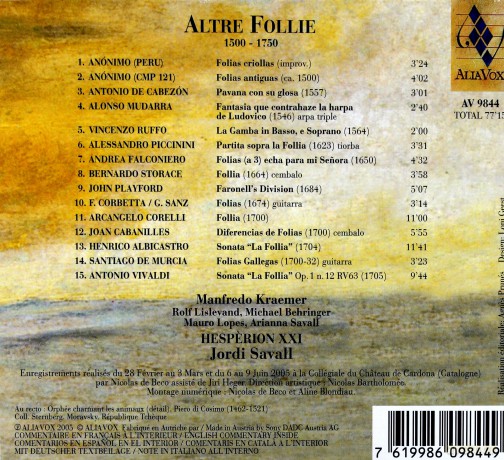 Jordi Savall: Altre Follie [CD]