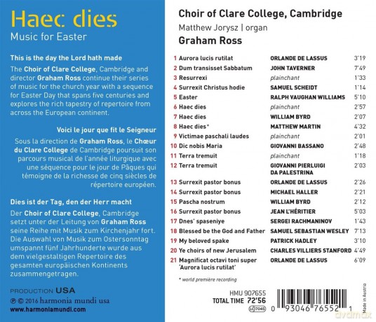 Choir of Clare College Cambridge: Haec Dies: Music for Easter [CD]