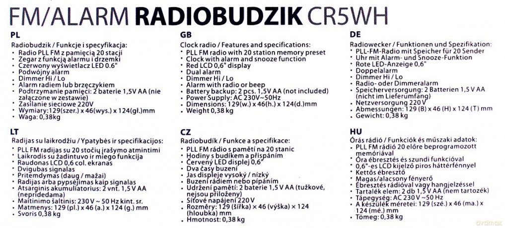 RADIOBUDZIK BLAUPUNKT CR5WH
