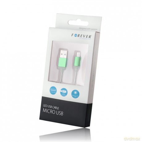 Kabel micro USB Forever świecący metalowy zielony