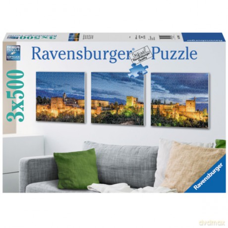 RAVENSBURGER 3x500 el. Alhambra wieczorową porą [PUZZLE]